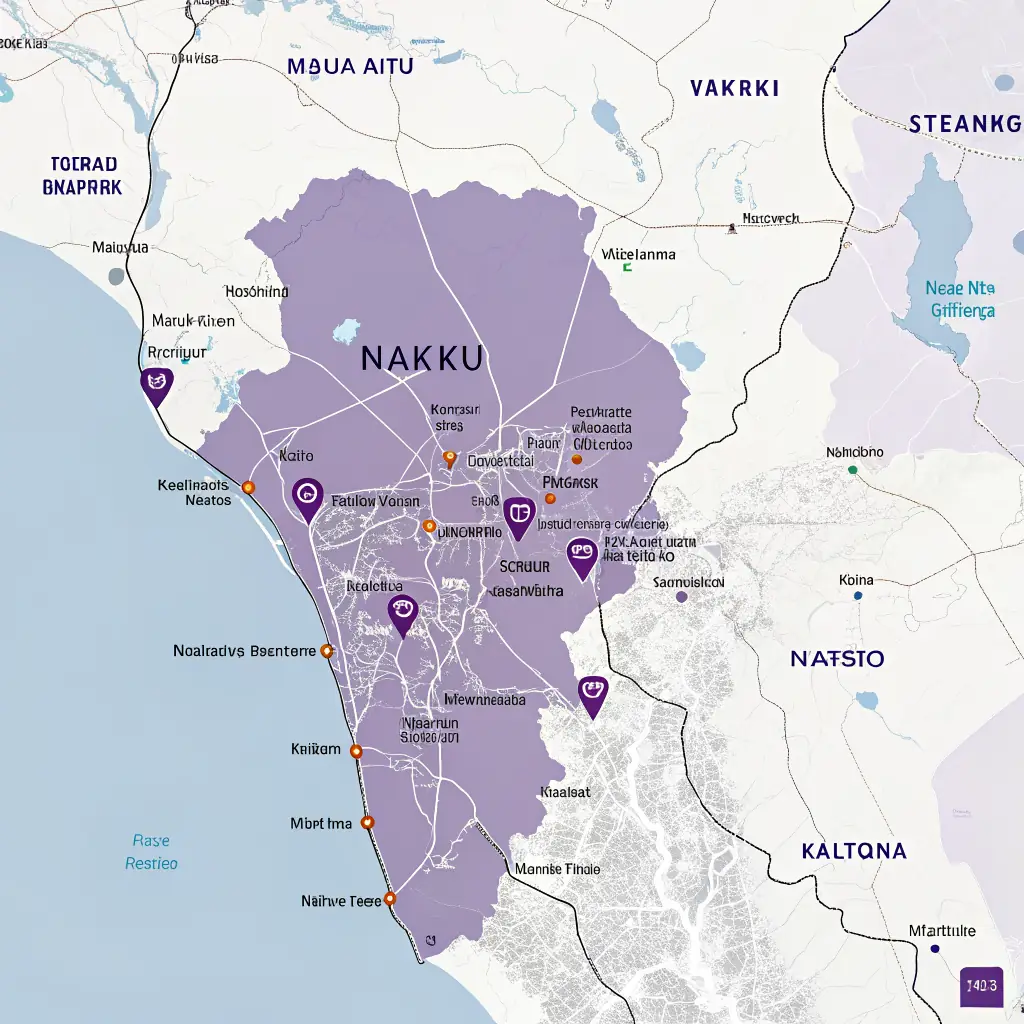 A map showing the location of Mzigo Hub in Nakuru, Kenya.