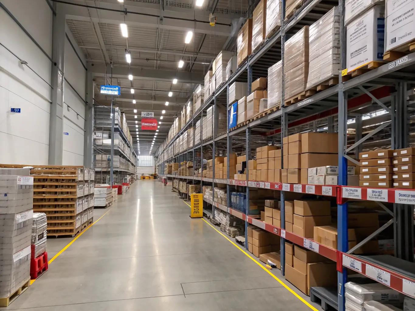 A clean and organized Mzigo Hub warehouse with long rows of storage units. The units are various sizes, catering to different storage needs. Security cameras are visible.